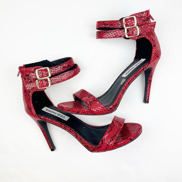 Steve Madden Red Snake Print Heels Size 8 - Picture 13 of 13